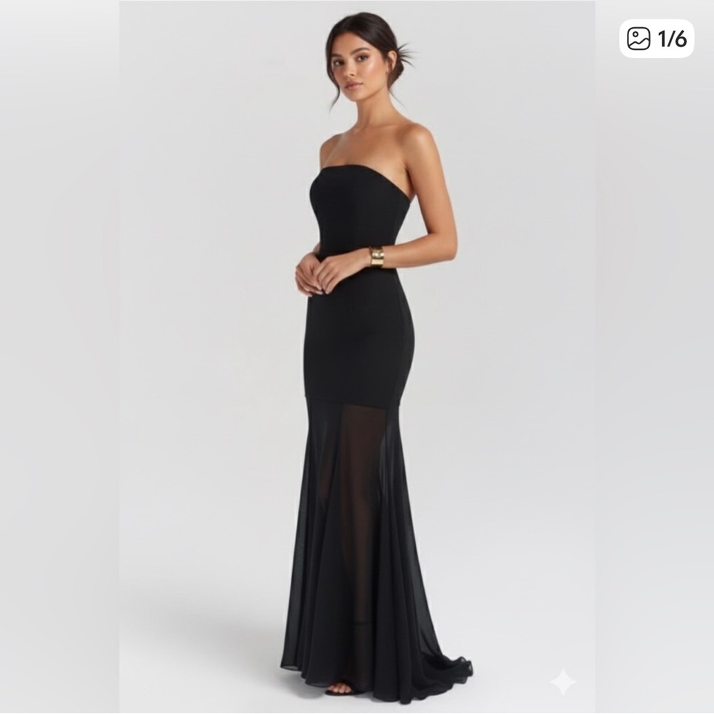 Heiress Beverly Hills black strapless crepe chiffon maxi dress
